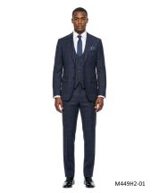 Navy Blue Suit Hybrid Fit Suits Windowpane Pattern