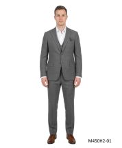 Grey Plaid Suit Mens Three Piece Suits
