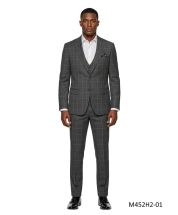 Dark Grey Mens Suit Windowpane Suits for Men
