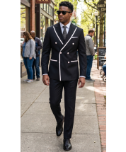 Black/White Double Breasted Suit with Peak Lapel