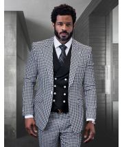 Statement Men's 100% Wool 3 Piece Suit - Checkered Plaid