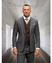 Statement Men's Outlet 3 Piece 100% Wool Fashion Suit - Solid Color Vest