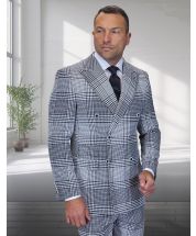 Natural Double Breasted Plaid Mens Suits