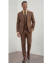 Copper Men's 3pc 100% Wool Suit in Copper with Pic Stitching