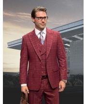 Statement Men's 100% Wool 3 Piece Suit - Luxurious Windowpane