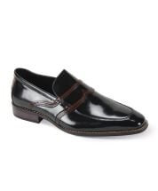 Giovanni Men's Slip On Leather Dress Shoe - Stripe Accent
