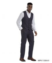 Tazio Men's 2 Piece Skinny Fit Vest Set- Madras Pattern