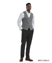 Tazio Men's 2 Piece Skinny Fit Vest Set- Glen Plaid Pattern