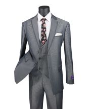 Vinci Men's 3 Piece Modern Fit Suit - Tone on Tone Accents