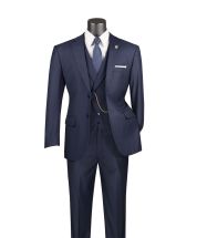 Vinci Men's 3 Piece Modern Fit Suit With Adjustable Waistband - Bold Solid Colors