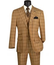 Vinci Men's 3 Piece Modern Fit Suit - Bold Windowpane