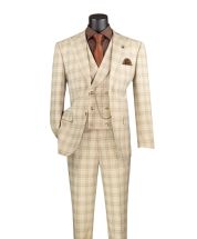 Vinci Men's 3 Piece Modern Fit Suit - Electric Windowpane