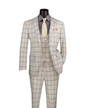 Vinci Men's 3 Piece Modern Fit Suit - Smooth Windowpane