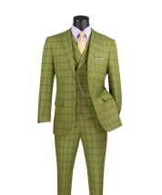 Vinci Men's 3 Piece Windowpane Suit - Double Breasted Vest