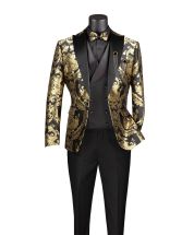 Vinci Men's 3 Piece Modern Fit Suit - Luxurious Jacquard