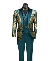 Vinci Men's 3 Piece Modern Fit Suit - Luxurious Jacquard