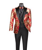 Red Suit Modern Fit Suits for Men Peak Lapel