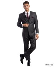 Zegarie Men's 3 Piece Modern Fit 100% Wool Suit - Subtle Plaid