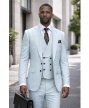 Aqua Suit Wide Peak Lapel Double Breasted Vest