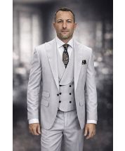 Grey Suit Sharp Suits for Men Low Cut Double Breasted Vest