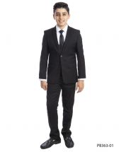 Perry Ellis Boy's 5 Piece Suit with Shirt & Tie - U Shaped Vest