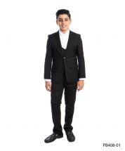 Perry Ellis Boy's 4 Piece Suit with White Shirt - U Shaped Vest