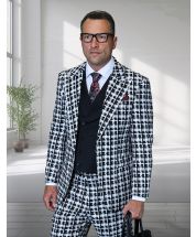 Black/White Wool Suit 3 Piece Suit Mens Suits