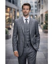 Charcoal Suit Three Piece Plaid Suits for Men