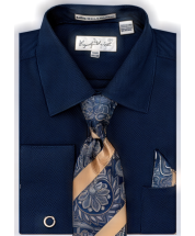 Karl Knox Men's French Cuff Fashion Shirt Set - Print and Stripe Tie