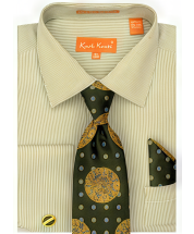 Karl Knox Men's French Cuff Fashion Striped Shirt Set - Dot Tie