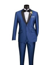 Vinci Men's 2 Pc Sharkskin Slim Fit Suit - Trimmed Shawl Collar