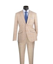 Vinci Men's 2 Piece Slim Fit Suit - Accented Windowpane