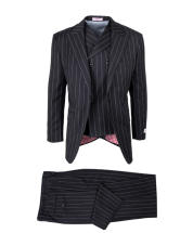 Tiglio Rosso Men's 3 Piece 100% Wool Suit - Wide Leg Pants - Black and White Pinstripe