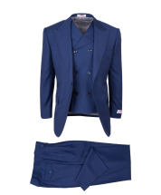 Tiglio Rosso Men's 3 Piece 100% Wool Suit - Double Breasted Vest