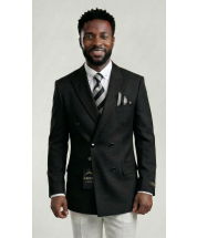 Black Blazer Double Breasted Jacket with Peak Lapel
