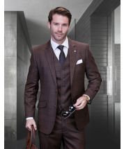 Statement Men's 3 Piece 100% Wool Cashmere Suit - Plaid Windowpane