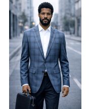 Indigo Blazer Men's Plaid Jackets Single Breasted Jacket