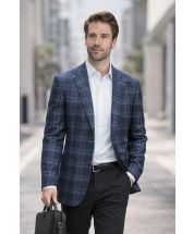 Statement Men's Outlet 100% Wool Modern Fit Sport Coat - Glen Plaid