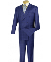 Vinci Men's 2 Piece Double Breasted Outlet Suit - Glen Plaid