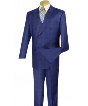 CCO Men's 2 Piece Double Breasted Outlet Suit - Glen Plaid