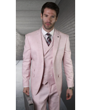 Statement Men's Outlet 3 Piece 100% Wool Fashion Suit - Soft Textured Solid