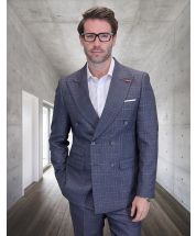 Statement Men's 100% Wool 2 Piece Suit - Double Breasted Plaid