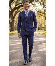 Navy Blue Suit Pinstripe Suit Double Breasted Suit Jacket 