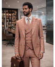 Salmon Suit 3 Piece Suit with Double Breasted Vest and Peak Lapel