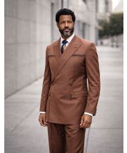 Copper Double Breasted Suits for Men Peak Lapel