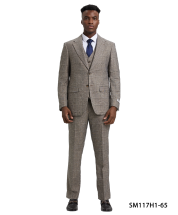 Stacy Adams Men's 3 Piece Hybrid Windowpane Suit - Notch Lapel