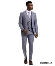 Stacy Adams Men's 3 Piece Hybrid Fit Suit - Tone on Tone Plaid