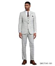 Stacy Adams Men's 3 Piece Hybrid Fit Suit - Twin Lined Windowpane