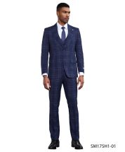 Stacy Adams Men's 3 Piece Hybrid Fit Suit - Window Plaid