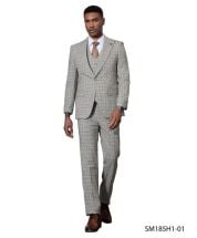 Stacy Adams Men's 3 Piece Windowpane Hybrid Fit Suit - Light Colors